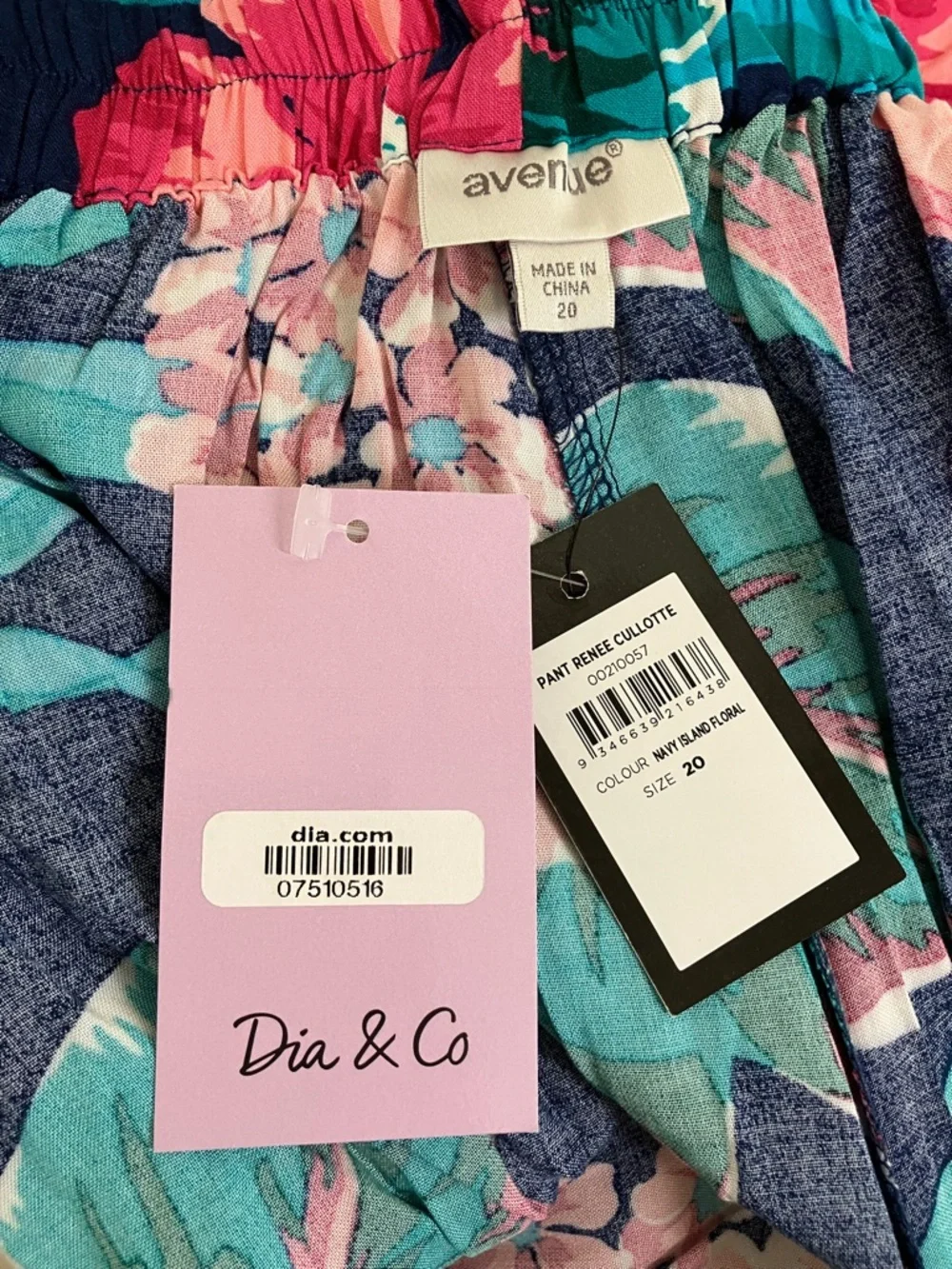 AVENUE Plus Size Tropical Wide Leg Cullotte Pants Navy Island Floral Resort Chic